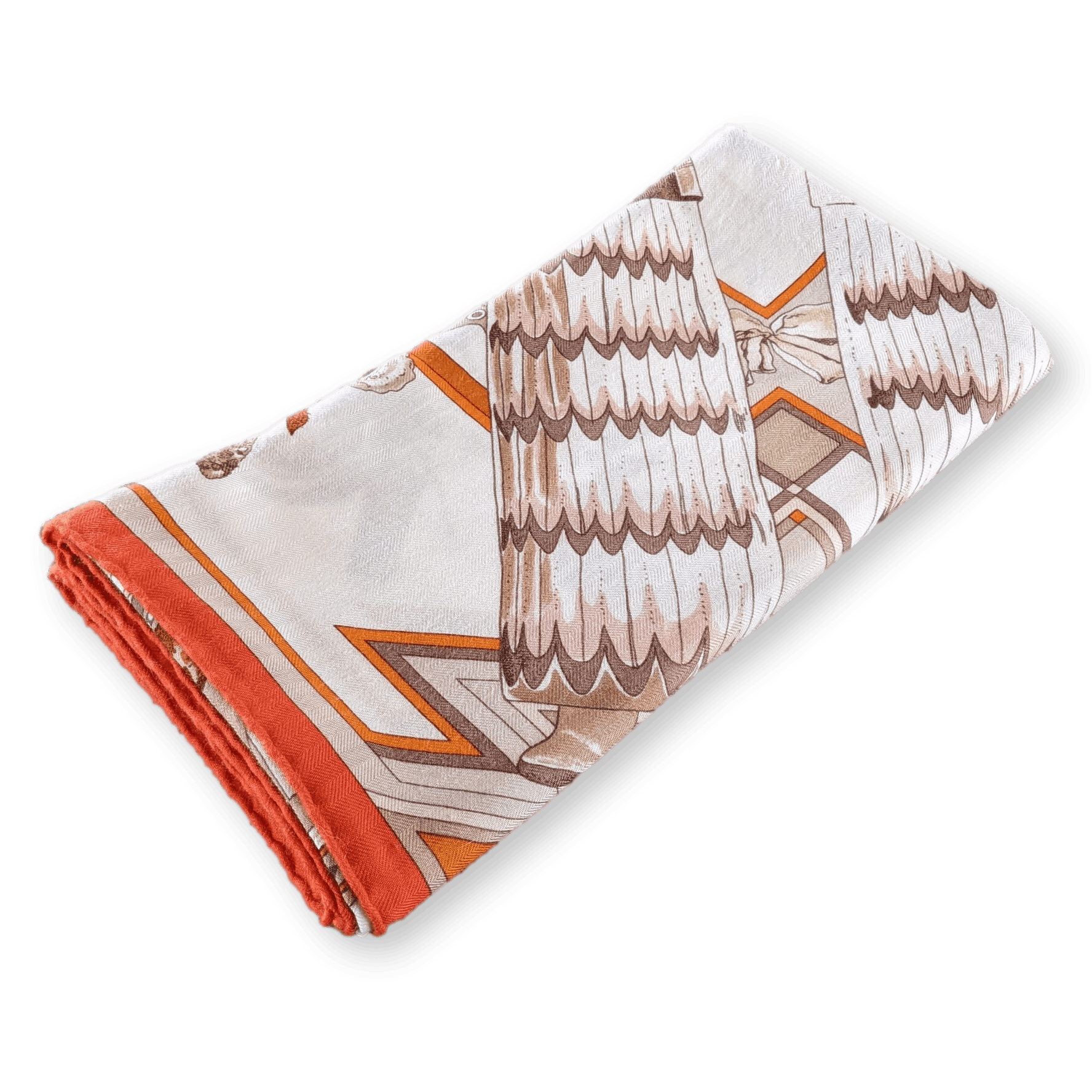HERMES 2004 Orange Kachinas by Oliver Kermit Oliver Cashmere Shawl 140 x 140 cm