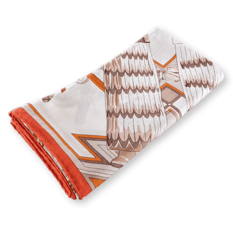 HERMES Kachinas Cashmere Silk Shawl 140 Orange Oliver Kermit