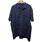 LANVIN Men's Navy Frayed Buttoned Polo Shirt, SzXXL