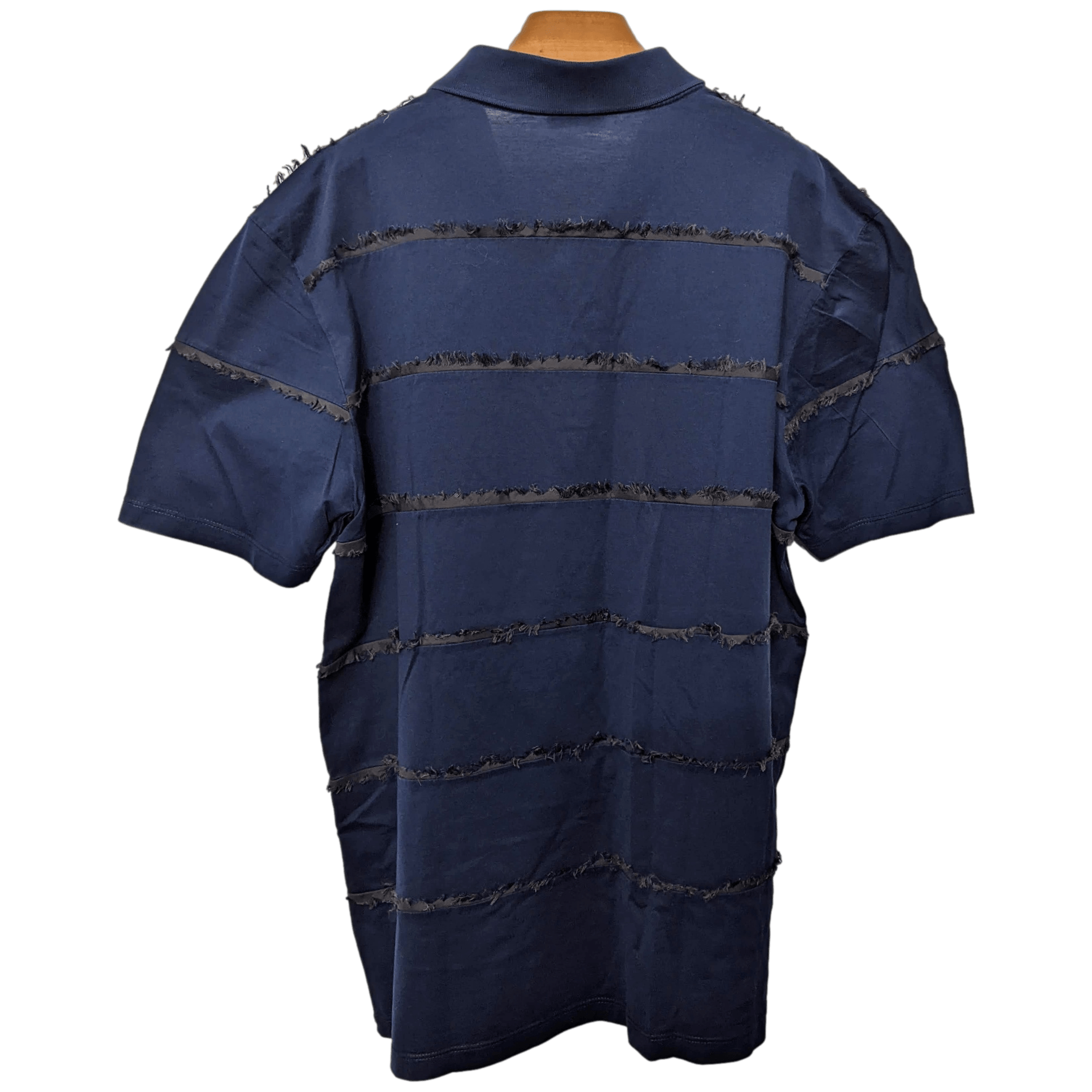 LANVIN Men's Navy Frayed Buttoned Polo Shirt, SzXXL
