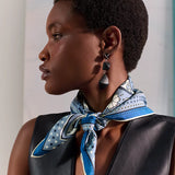 VIN HERMES Le Rodeo des Fruits Bandana 55 Bleu Jean Marine Blanc Twill Silk Scarf