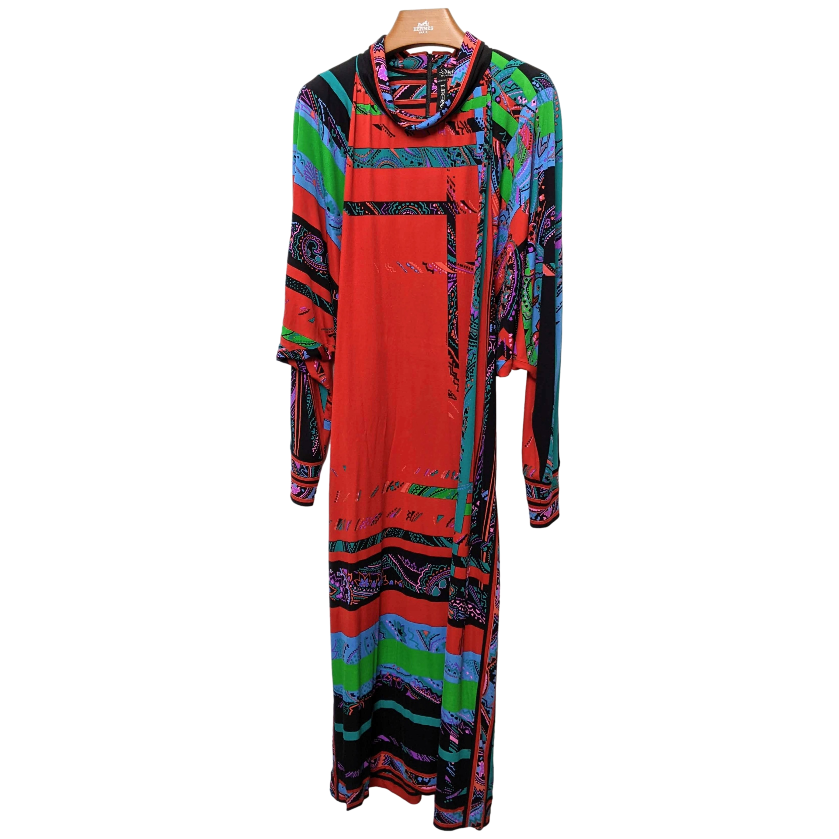 LEONARD Couture 1960s-1970s Jersey Of Silk Dress SzS/M