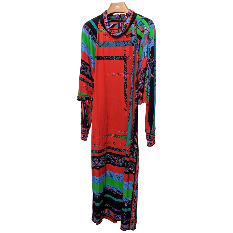 LEONARD Couture 1960s-1970s Jersey Of Silk Dress SzS/M