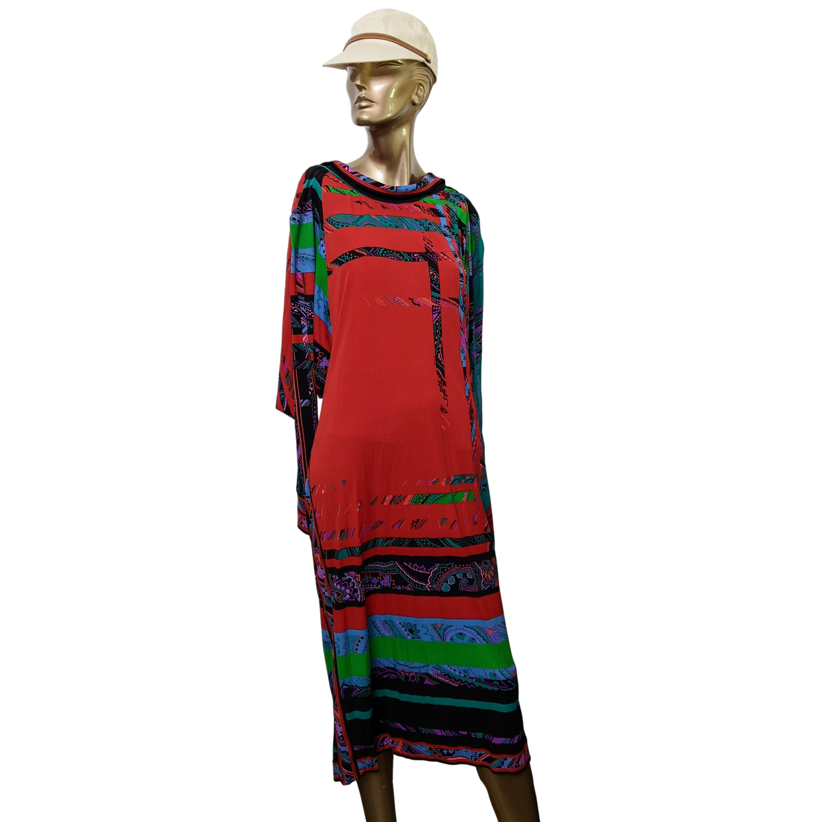 LEONARD Couture 1960s-1970s Jersey Of Silk Dress SzS/M