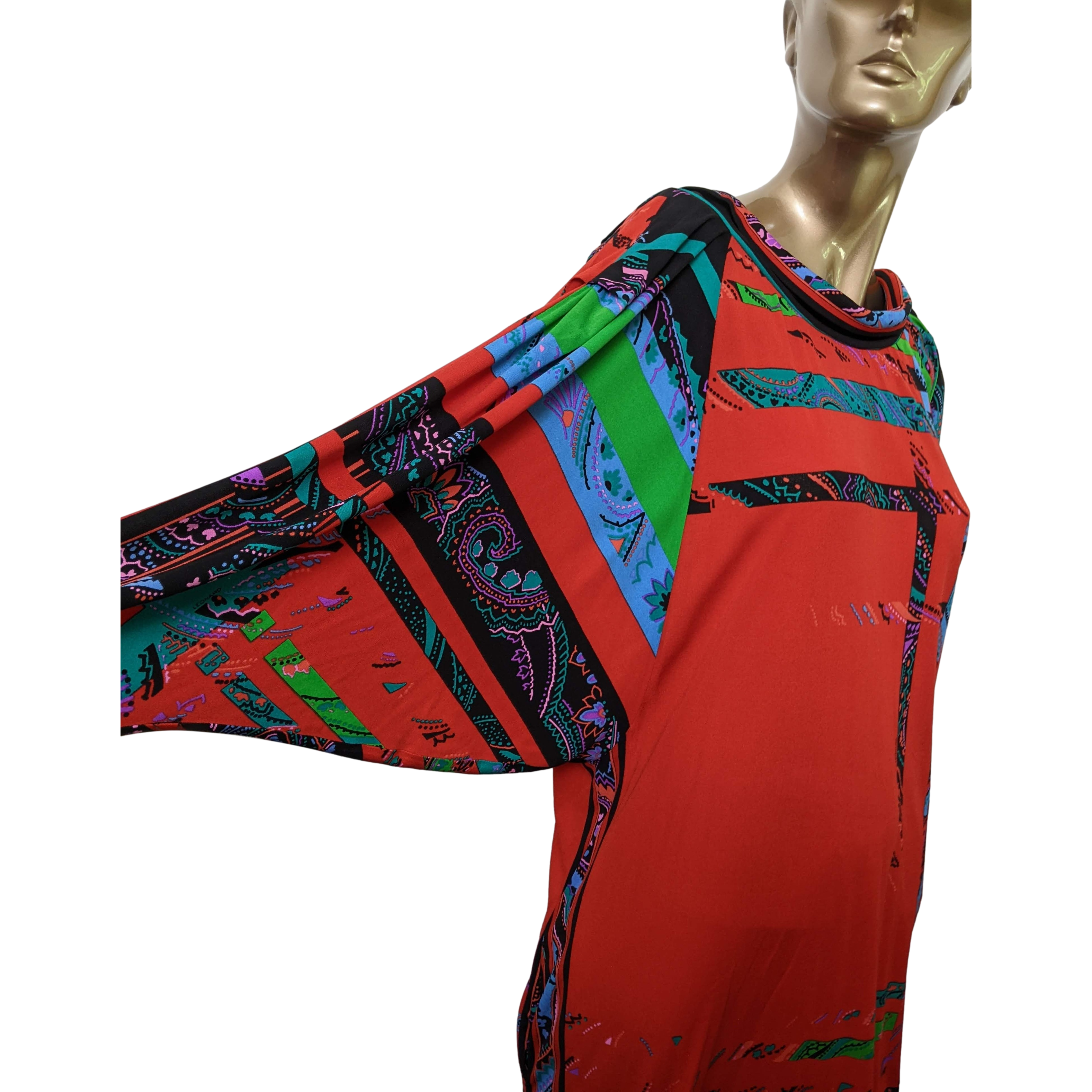 LEONARD Couture 1960s-1970s Jersey Of Silk Dress SzS/M