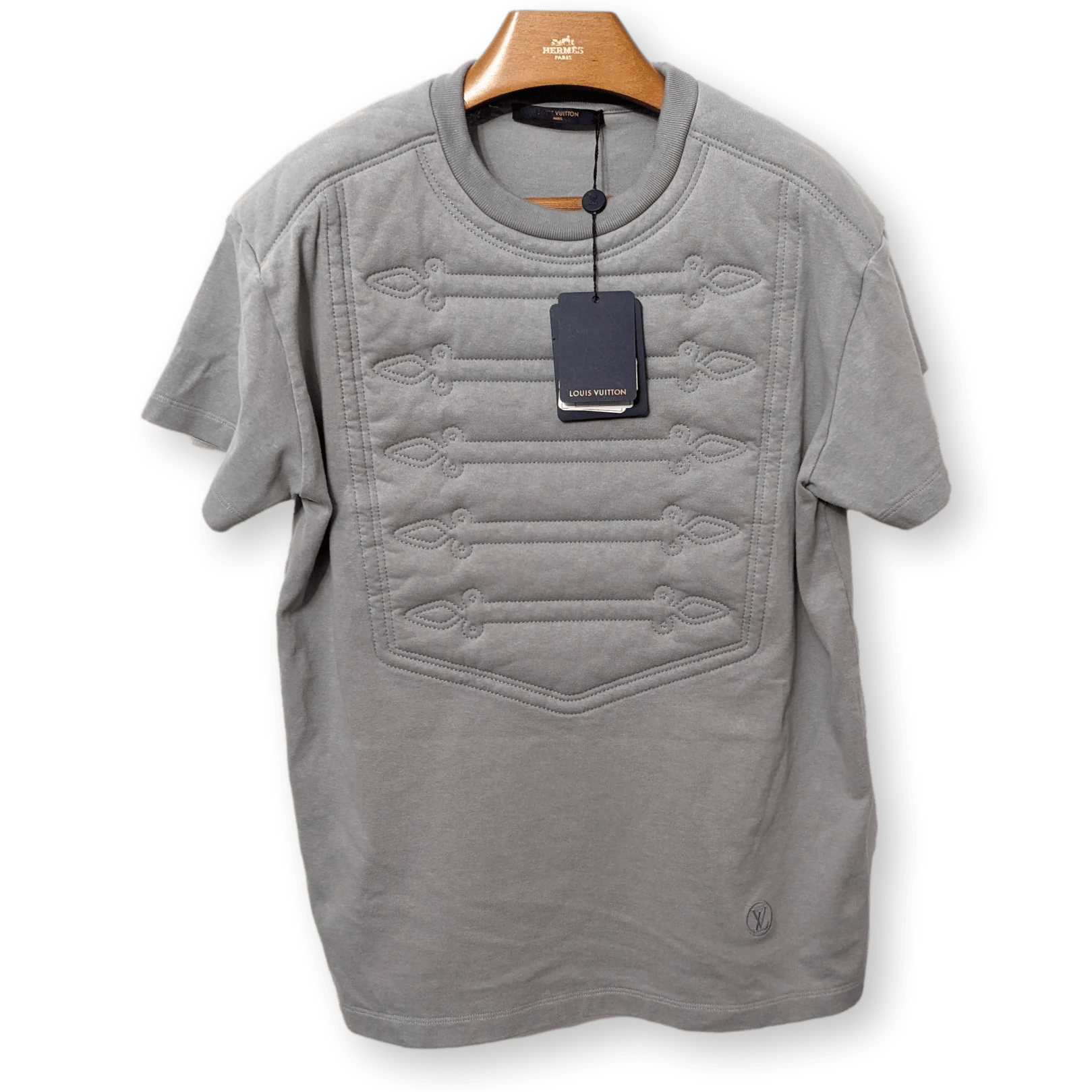 LOUIS VUITTON Men's Gris Padded Embroidered Plastron T-Shirt Size XS