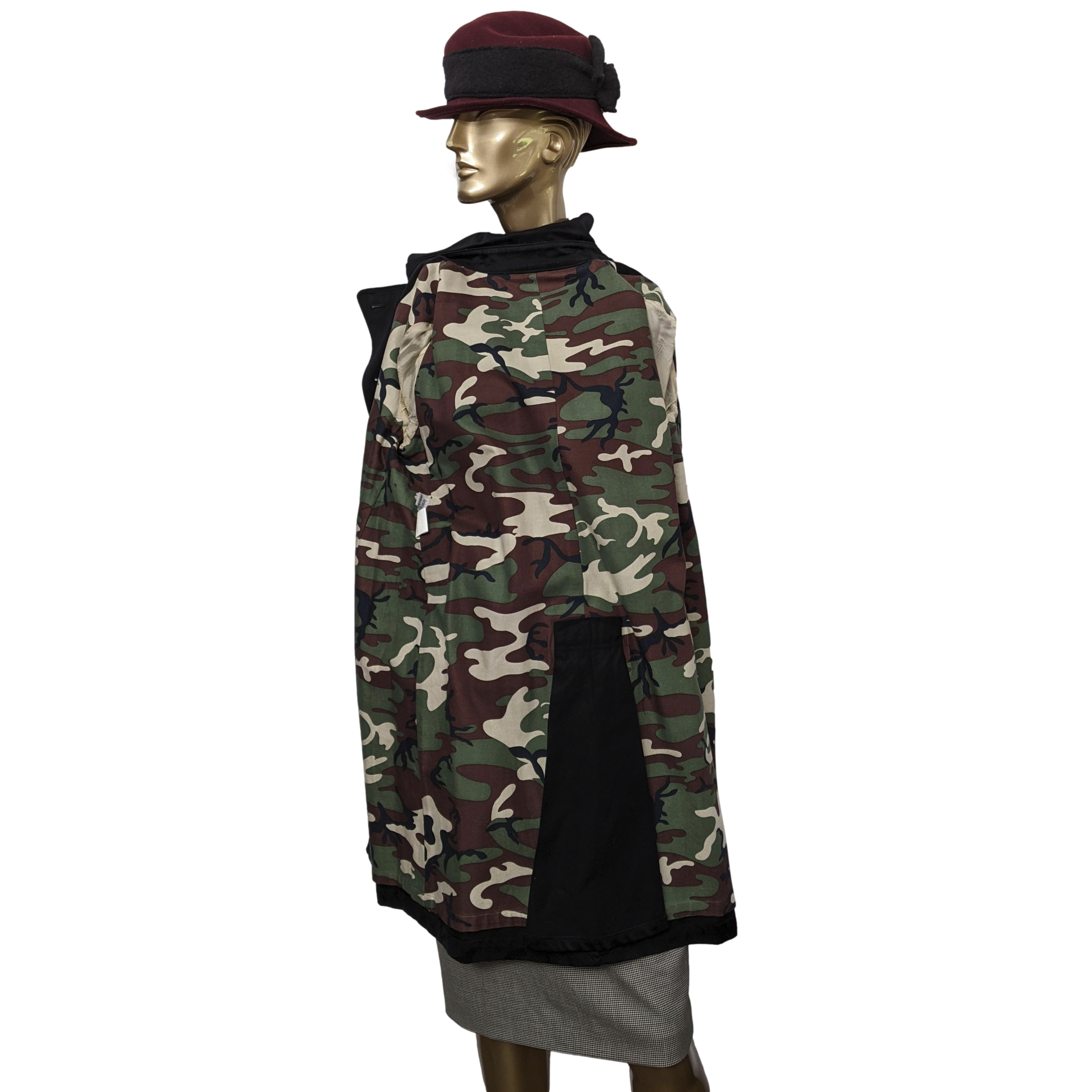 Lucien Pellat-Finet Black Cotton Trench with Camouglage Lining Women Coat SzL