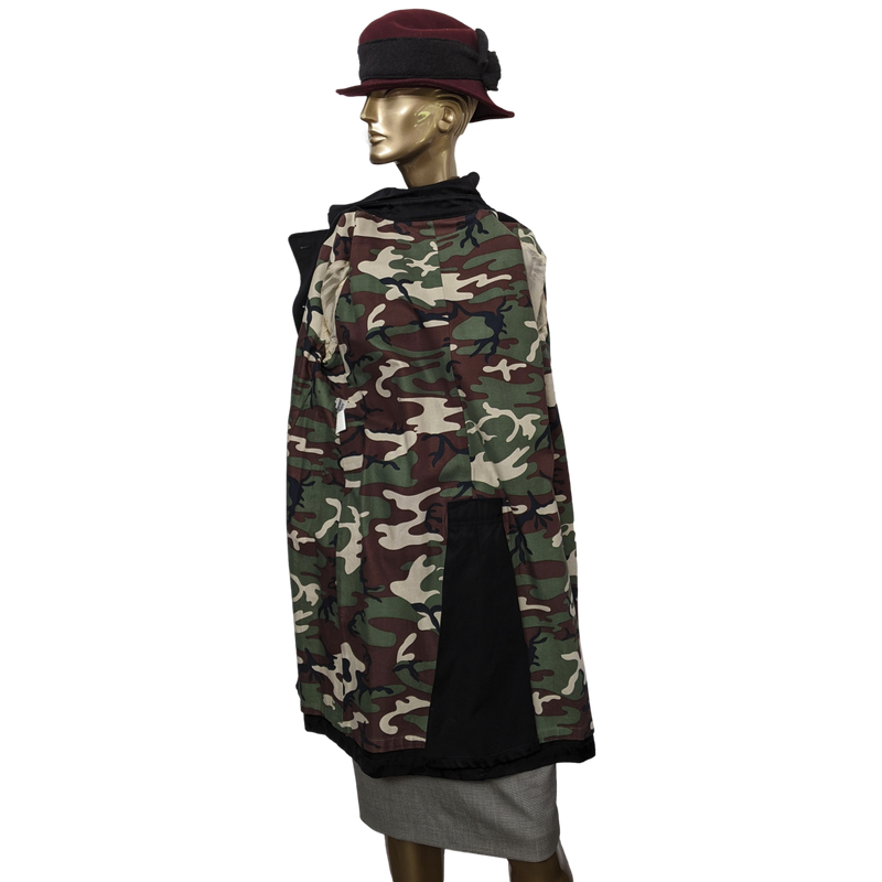 Lucien Pellat-Finet Black Cotton Trench with Camouglage Lining Women Coat SzL