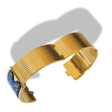 Michaela Frey TEAM Blue Turquoise Enamel & Plated Gold 18k Egypt Nefertiti Royal Claps Bangle Bracelet, New! - poupishop