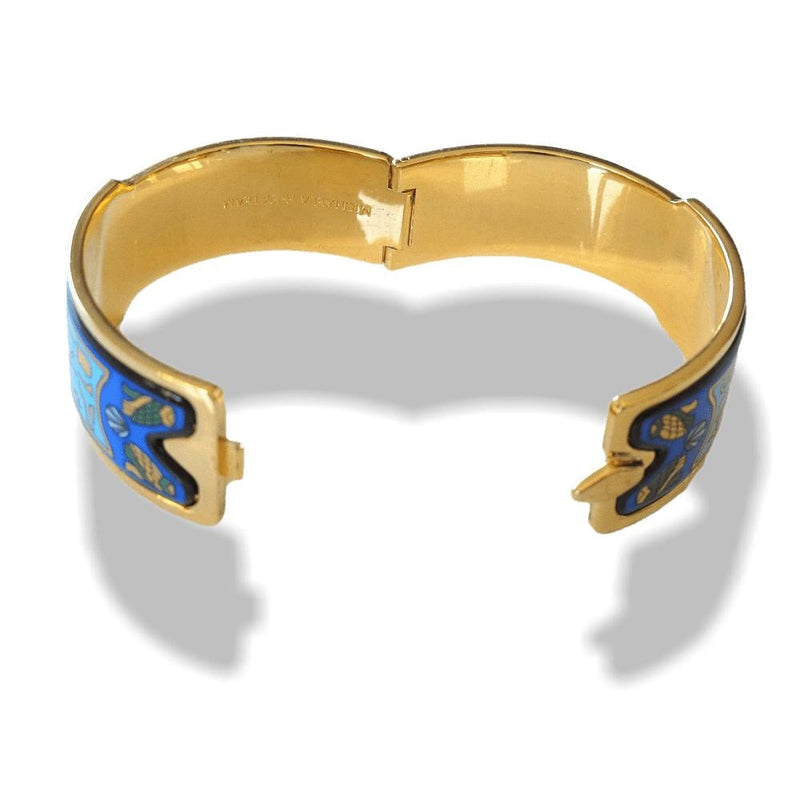 Michaela Frey TEAM Blue Turquoise Enamel & Plated Gold 18k Egypt Nefertiti Royal Claps Bangle Bracelet, New! - poupishop