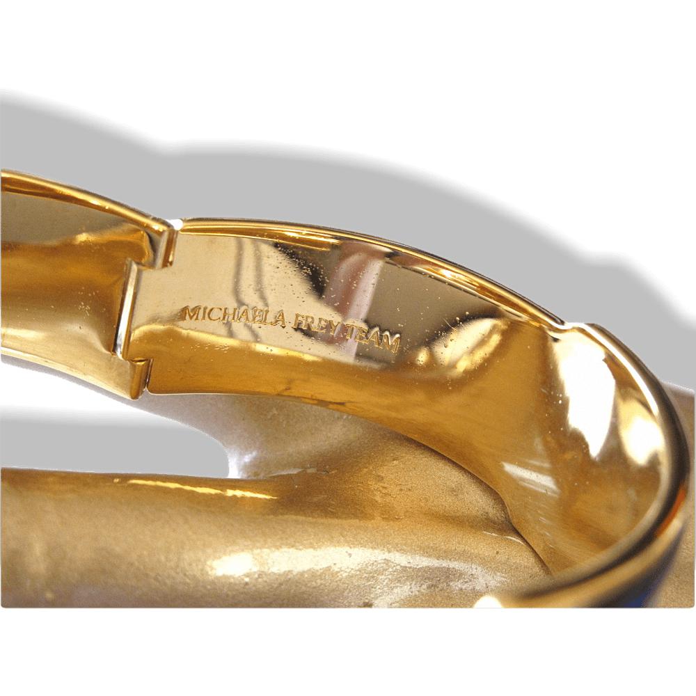 Michaela Frey TEAM Blue Turquoise Enamel & Plated Gold 18k Egypt Nefertiti Royal Claps Bangle Bracelet, New! - poupishop