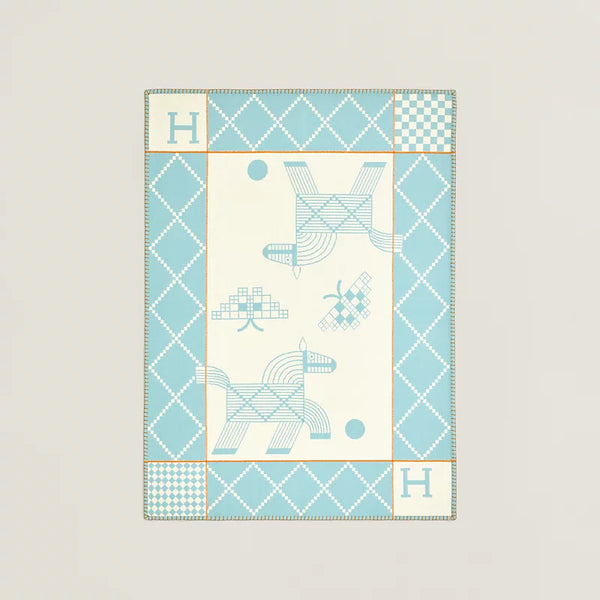 HERMES Animaux Natté Bleu Plaid 100 x 140 cm, New! (marialuisi08) A20251206