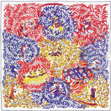 HERMES La Promenade de Platon Twill 90 Scarf Blanc/Marine/Vermillon by Annie Faivre NWT