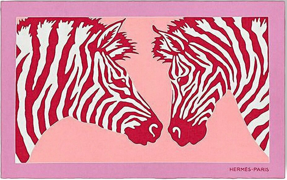 Hermes Rose ZEBRA TWINS by Alice Shirley Cotton Pareo 90 x 150 cm, Mint!