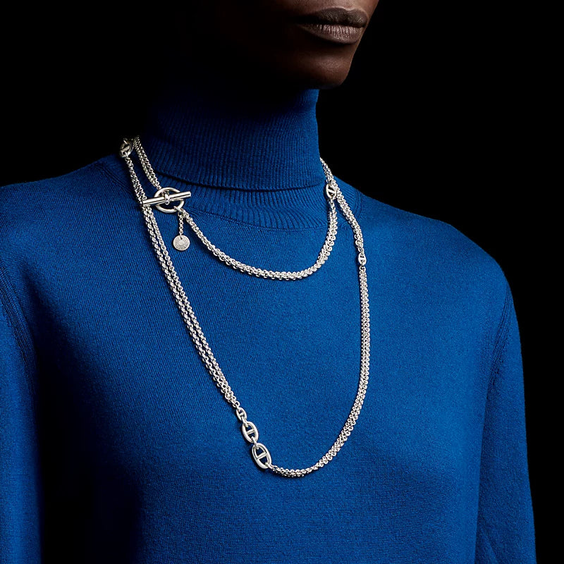 HERMES [B13] Argent/Argent Sautoir "New Farandole" Stering Silver Long Necklace, BNIB!