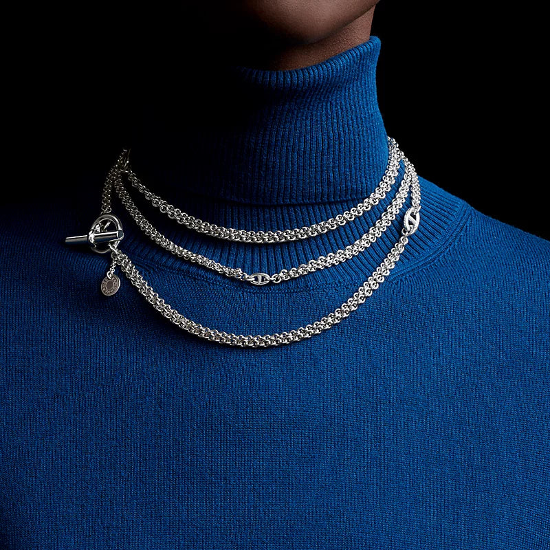 HERMES [B13] Argent/Argent Sautoir "New Farandole" Stering Silver Long Necklace, BNIB!