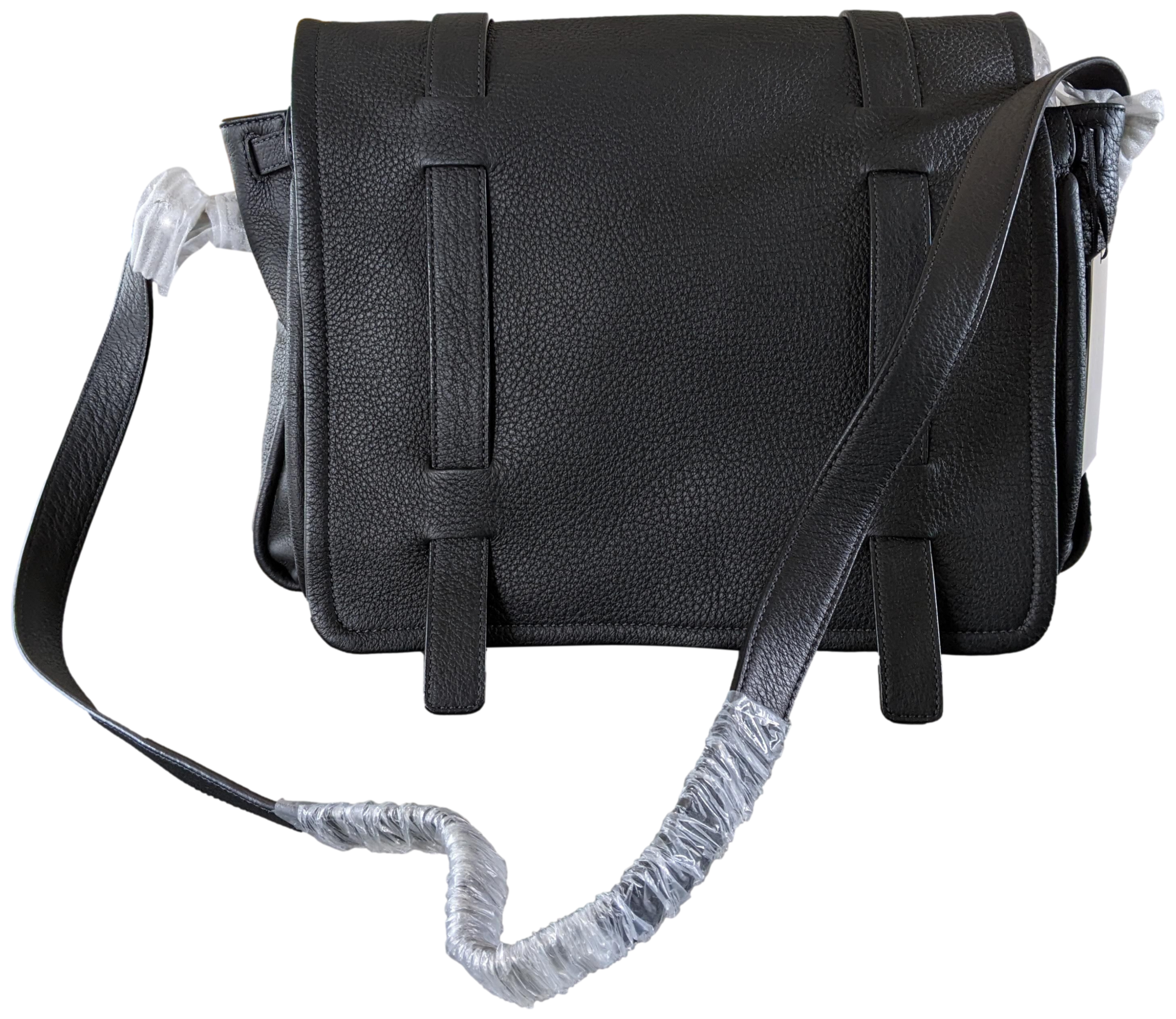 Produits Van Astyn Noir Grained Calfskin Courrier Messenger Bag GM 38 cm,