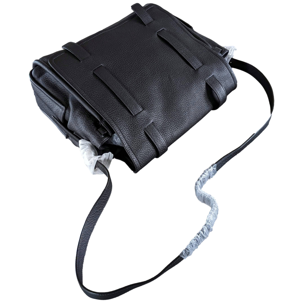 Produits Van Astyn Noir Grained Calfskin Courrier Messenger Bag GM 38 cm,