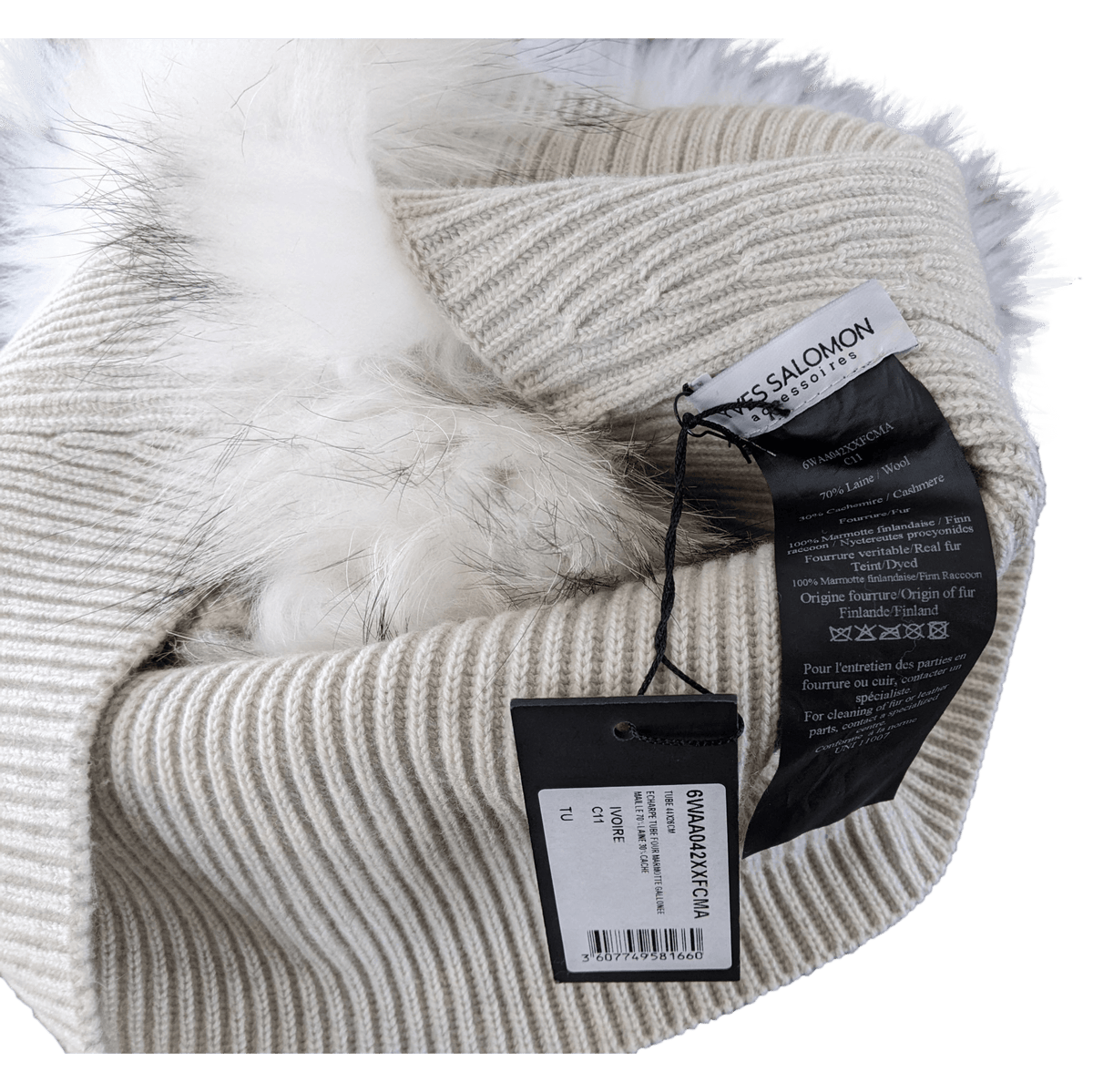 YVES SALOMON Ivoire Wool/ Cashmere - Marmot Fur Echarpe Tour de Cou