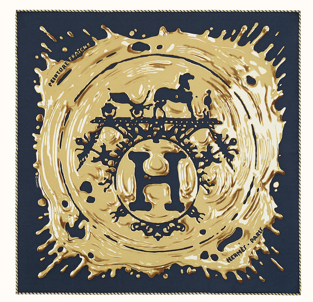 Hermes Bleu Noir/Bronze "Peinture Fraîche" Gavroche Twll Silk 45 cm, BNWTIB! - poupishop