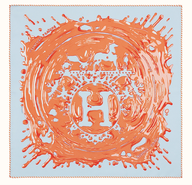 HERMES Bleu Ciel/Abricot  Peinture Fraiche Gavroche Twll Silk 45 cm, BNWTIB!