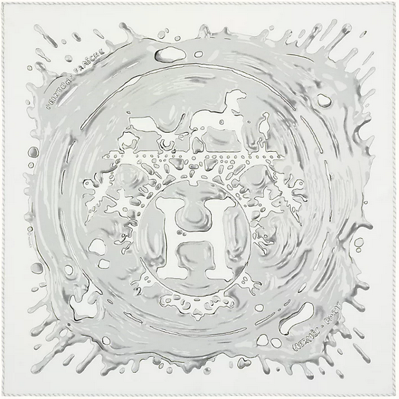 HERMES Blanc/Gris Perle  "Peinture Fraiche" Gavroche Twll Silk 45 cm, BNWTIB!