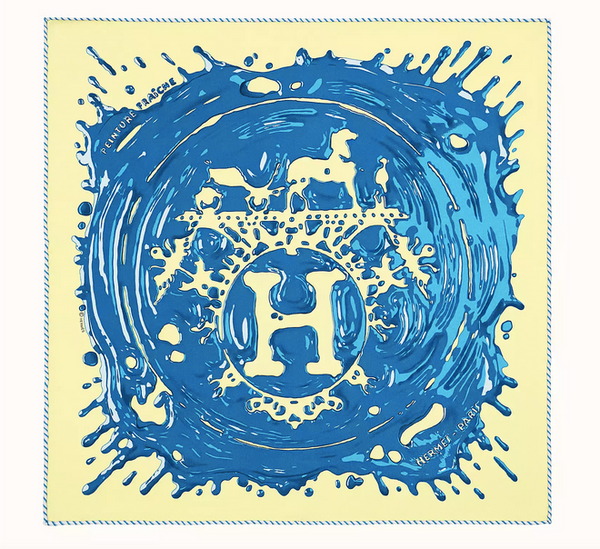 Hermes Jaune Souffre/Bleu  "Peinture Fraiche" Gavroche Twll Silk 45 cm, BNWTIB!