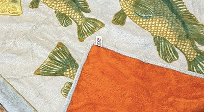 Hermes Vintage Pale Blue/Green "Bali" Cotton Terry Fish Beach Towel 90 x 150 cm