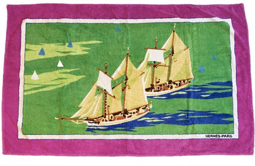 Hermes Vintage "Saling Ship" Cotton Terry Beach Towel 90 x 150 cm