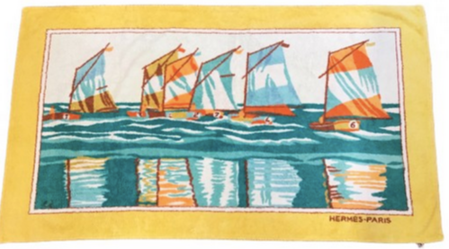 Hermes Vintage "Saling Ship" Cotton Terry Beach Towel 90 x 150 cm