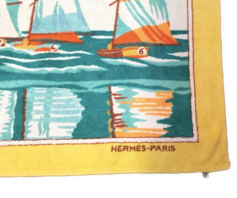 Hermes Vintage "Saling Ship" Cotton Terry Beach Towel 90 x 150 cm