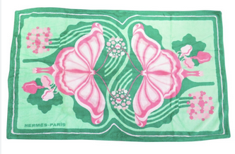 Hermes Vintage Vert/Rose "Papillons" Terry Cotton Beach Towel 90 x 150 cm