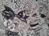 Chanel SS 1993 GrIs/Blanc "Cambon" Crepe of Silk Fabric 140 x 300 cm, RARE!