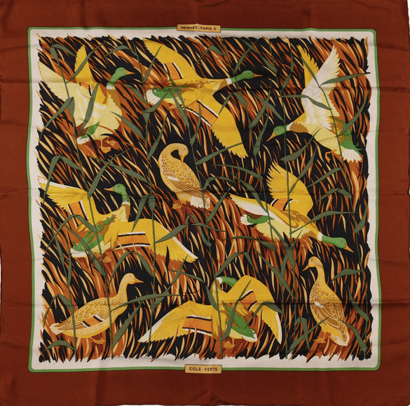 HERMES 1990 COLS VERTS Twill Silk Scarf 90 x 90 cm