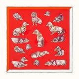 HERMES rouge/taupe/jaune vif LES BASSETS by Xavier de Poret Printed Silk 70, BNWTIB! - poupishop