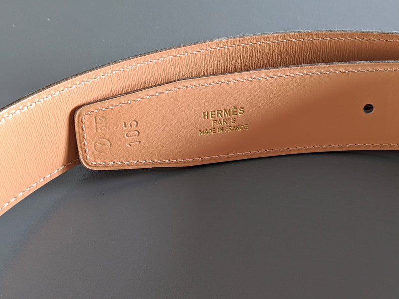 Hermes [105] 1995 Burgundy Box/Natural Box Reversible Leather Strap Belt 32 MM Sz 105, NIB!