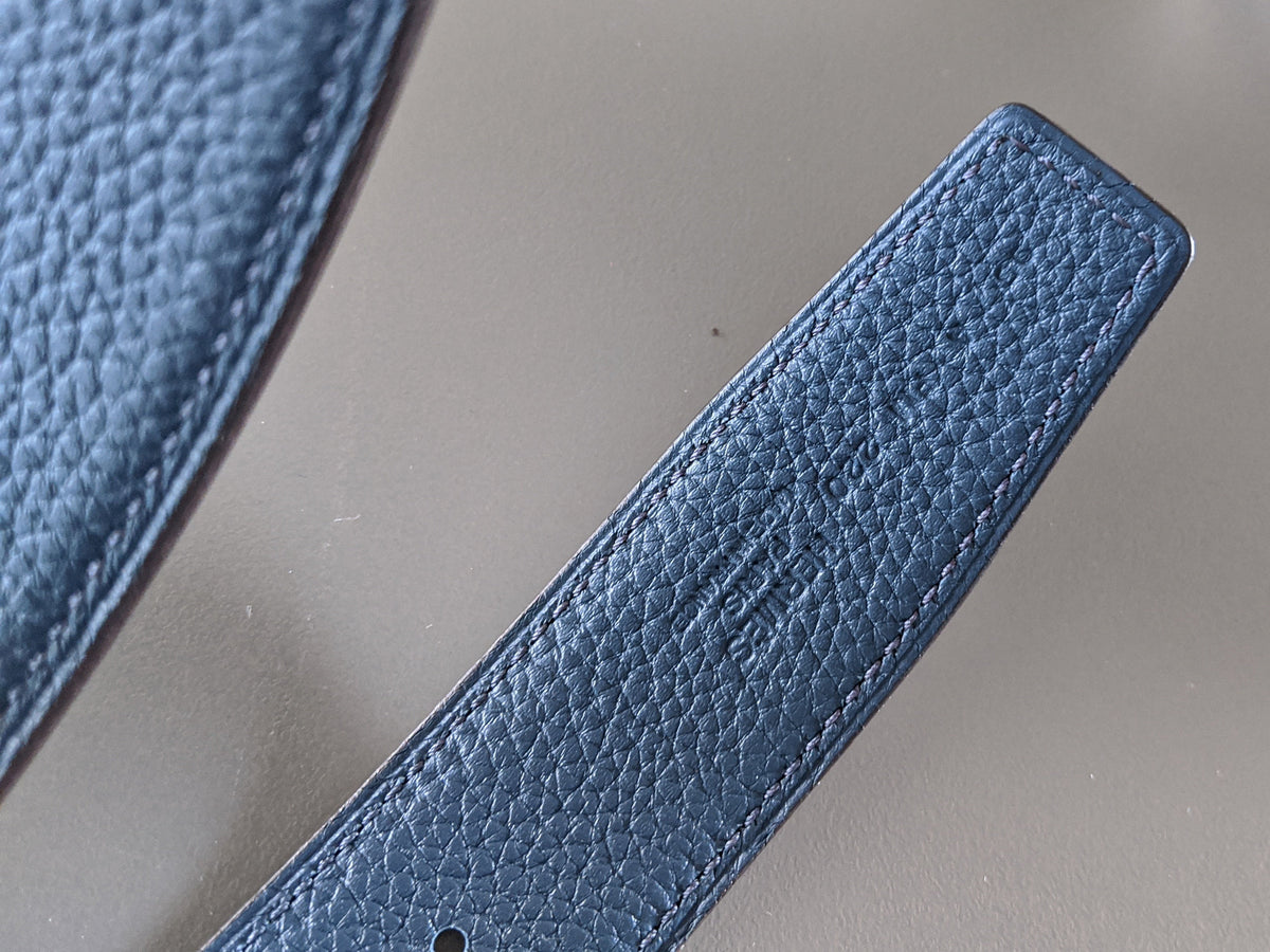 Hermes [113] Black/Bleu de Prusse Togo/Chamonix Reversible Belt Strap 32 MM, BNIB!