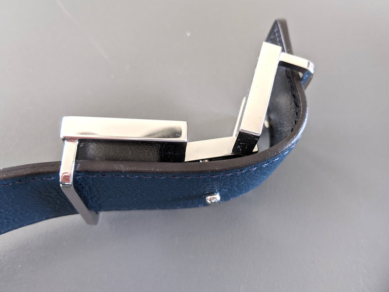 Hermes [113] Black/Bleu de Prusse Togo/Box Reversible Belt Strap 32 mm Bnib! - poupishop