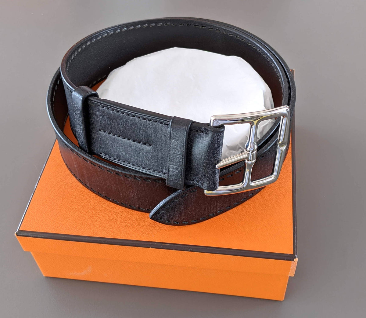 Hermes [151] 2007 Aged Black Leather Perforated Seams Cow Boy ETRIVIERE 40 Belt, BNIB!