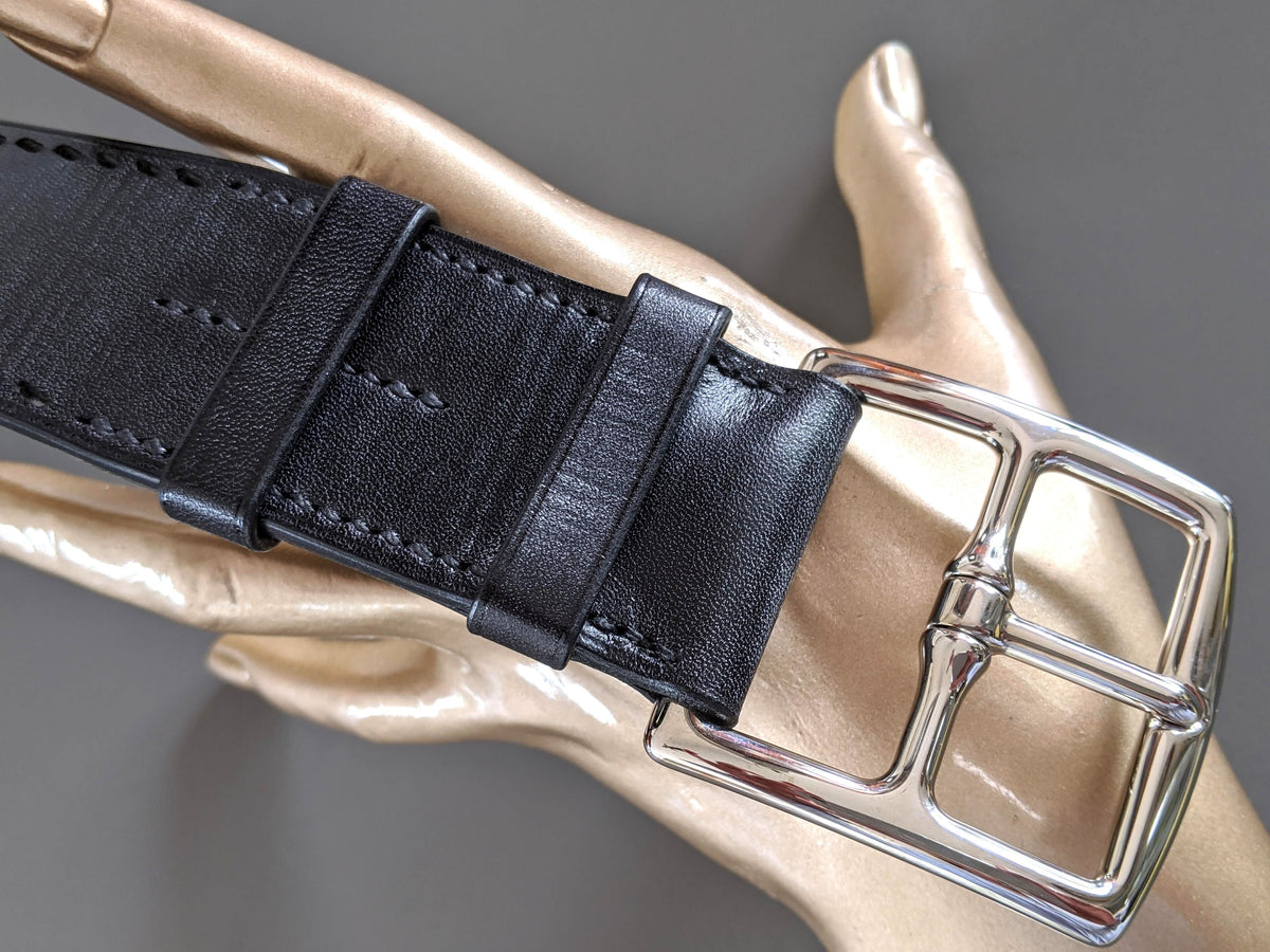 Hermes [151] 2007 Aged Black Leather Perforated Seams Cow Boy ETRIVIERE 40 Belt, BNIB!