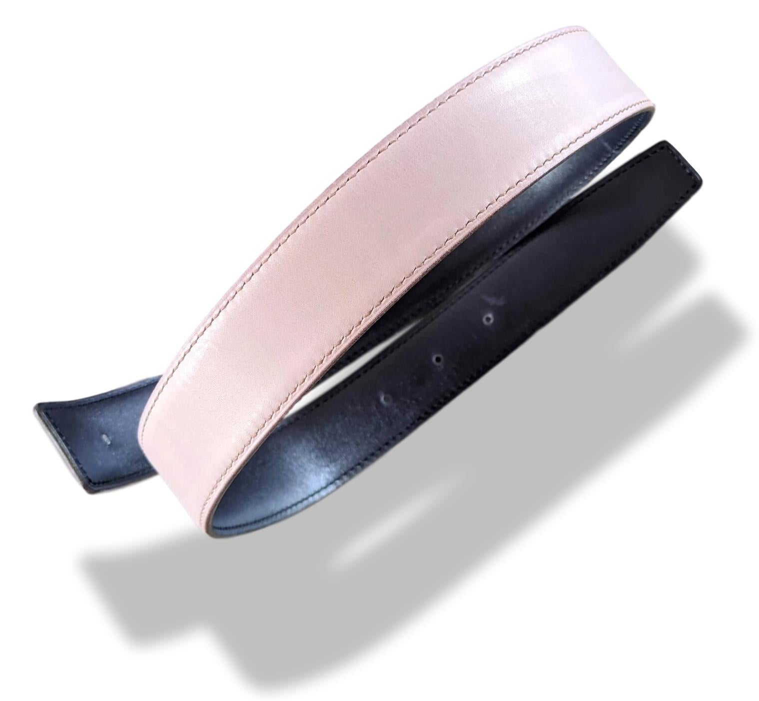 Hermes [184] 2001 Marine/Mauve-Rose Pale Reversible Box/Box Nepal Leather Strap Belt 32 mm, BNIB!
