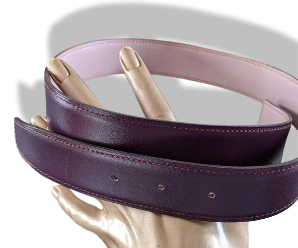 Hermes [185] 2001 Raisin/Mauve-Rose Pale Reversible Box/Box Nepal Leather Strap Belt 32 mm, BNIB!