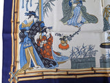 Hermes 1964 Marine/Ciel/Rouge Laque JAPON - GEISHA by Francoise Heron Twill 90, RARE!