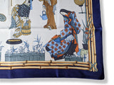 Hermes 1964 Marine/Ciel/Rouge Laque JAPON - GEISHA by Francoise Heron Twill 90, RARE!