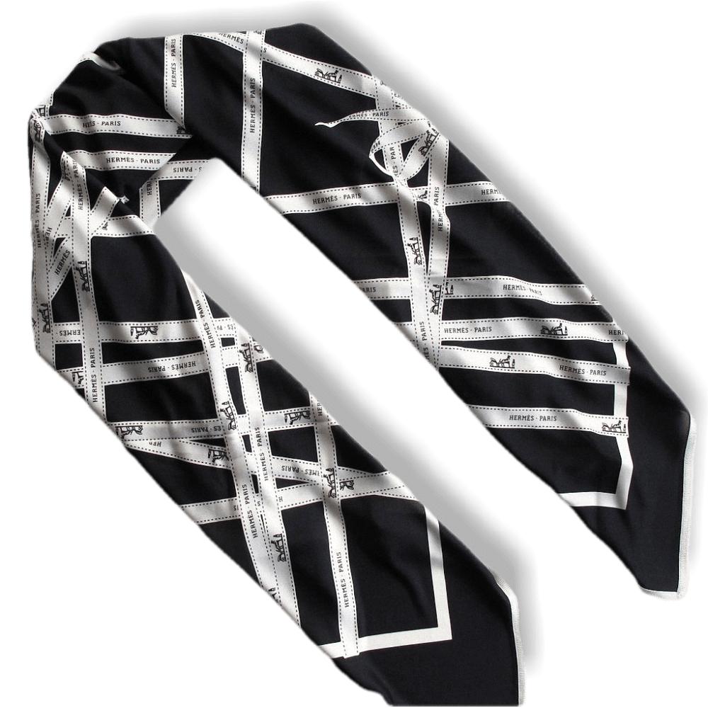 Hermes 2009 Black & White Bolduc Jersey Fluide 90