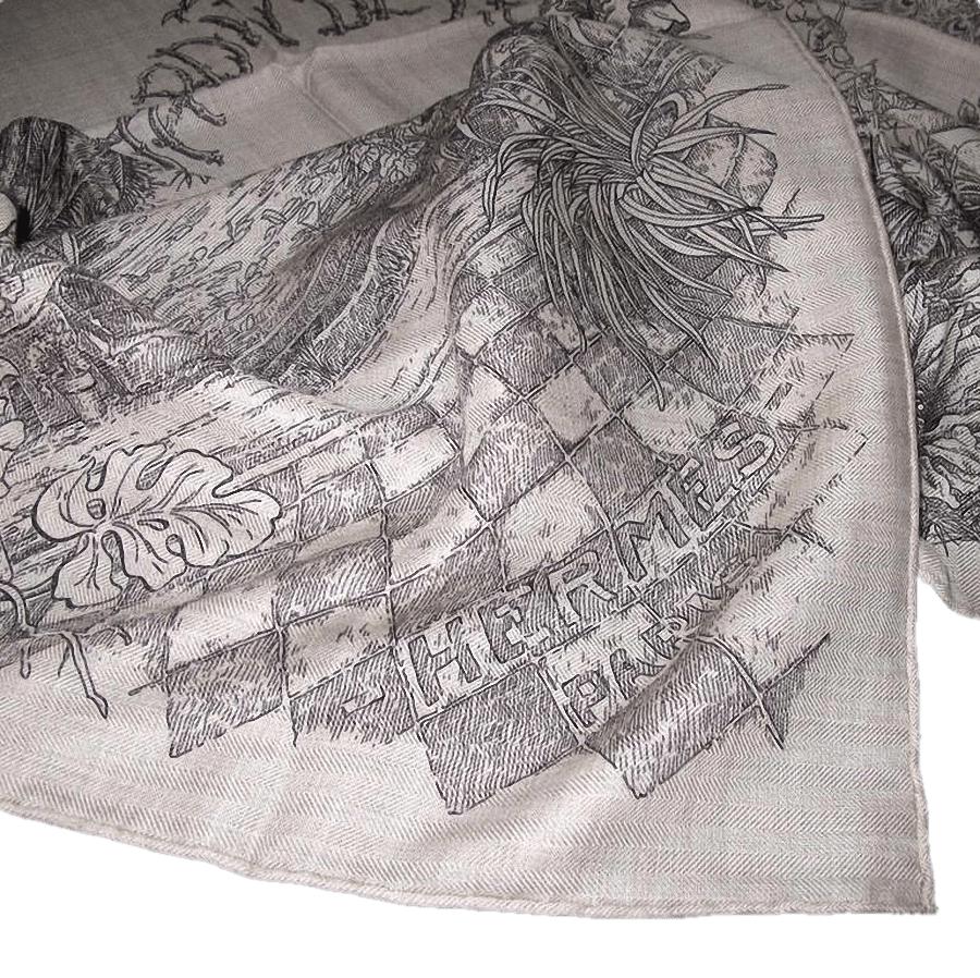 Hermes 2013 cw06 Naturel Anthracite Le Jardin de Leila Cashmere Shawl 140