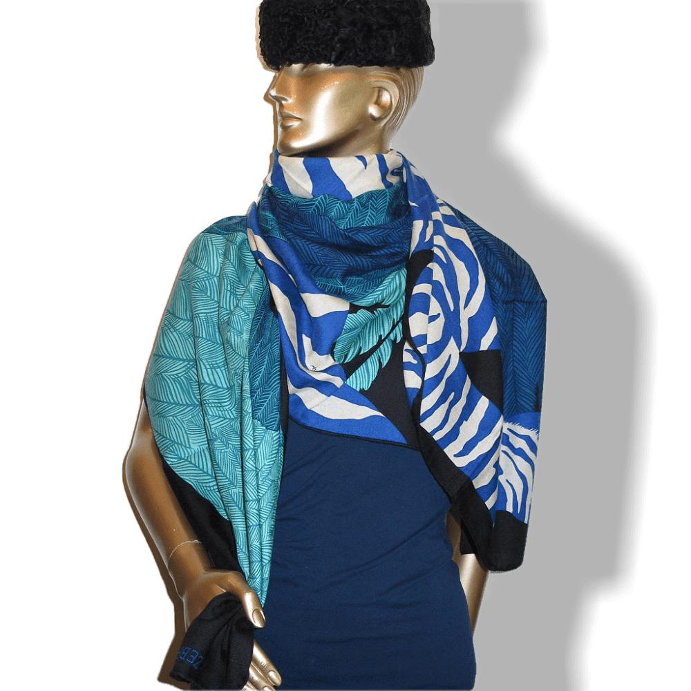 Hermes 2014 cw15 Caban Turquoise Zebra Pegasus Cashmere Shawl 140
