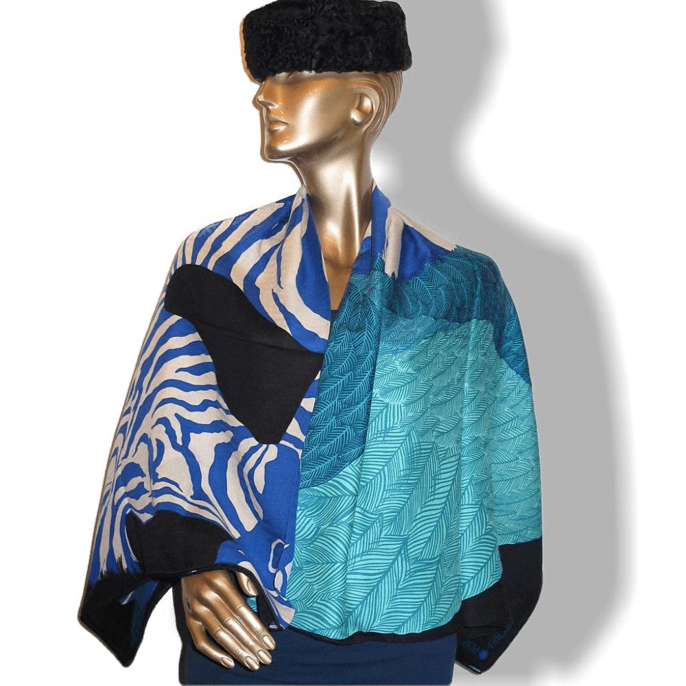 Hermes 2014 cw15 Caban Turquoise Zebra Pegasus Cashmere Shawl 140