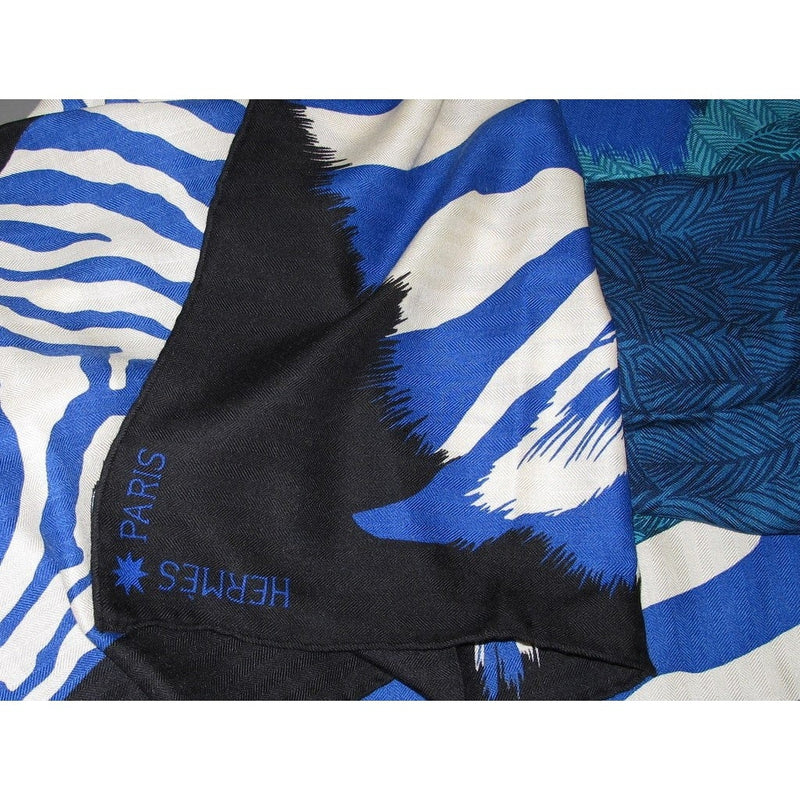 Hermes 2014 cw15 Caban Turquoise Zebra Pegasus Cashmere Shawl 140, New! - poupishop
