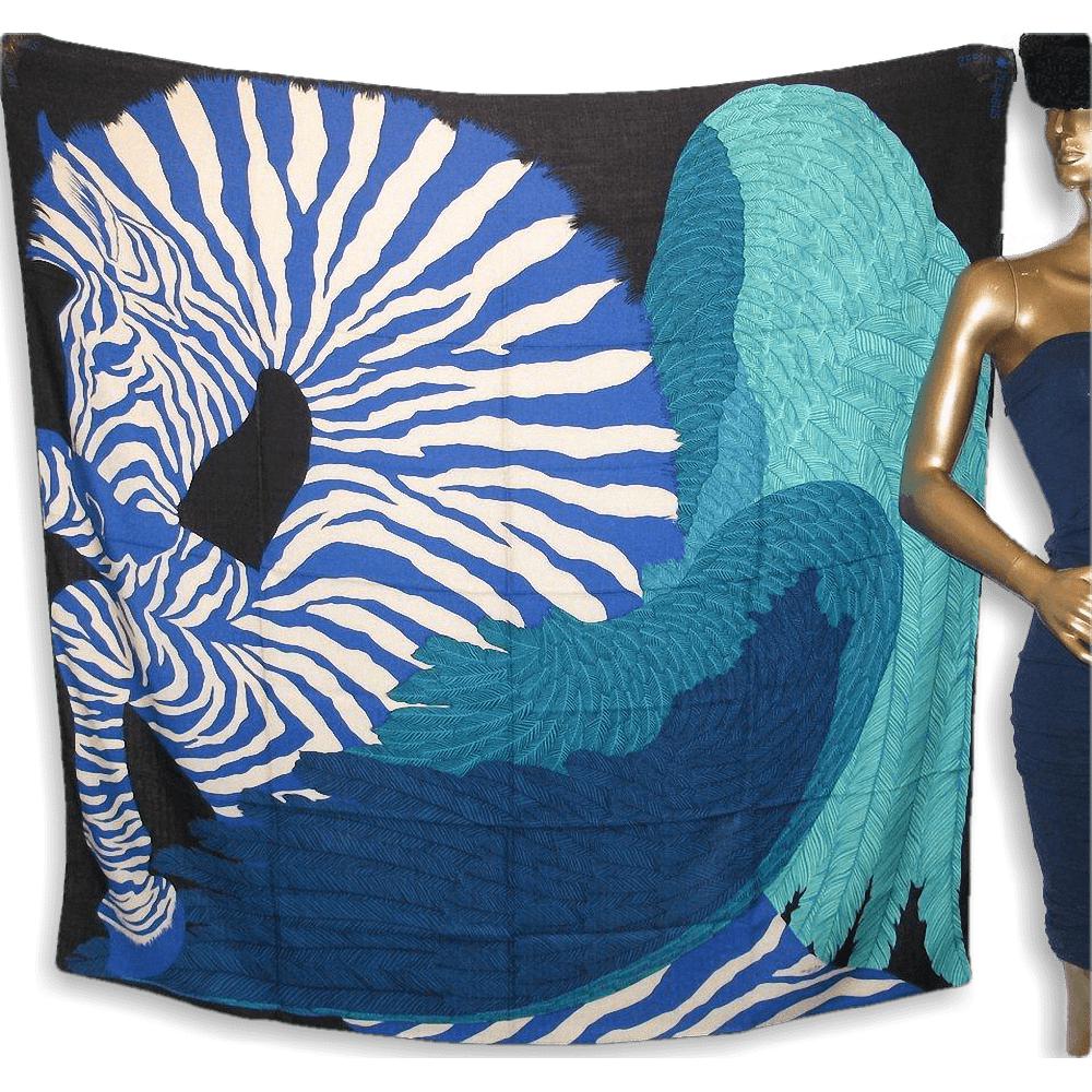 Hermes 2014 cw15 Caban Turquoise Zebra Pegasus Cashmere Shawl 140